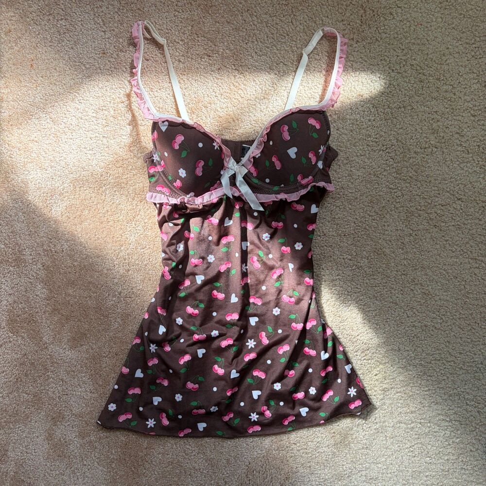 y2k cherry print babydoll chemise coquette lingerie